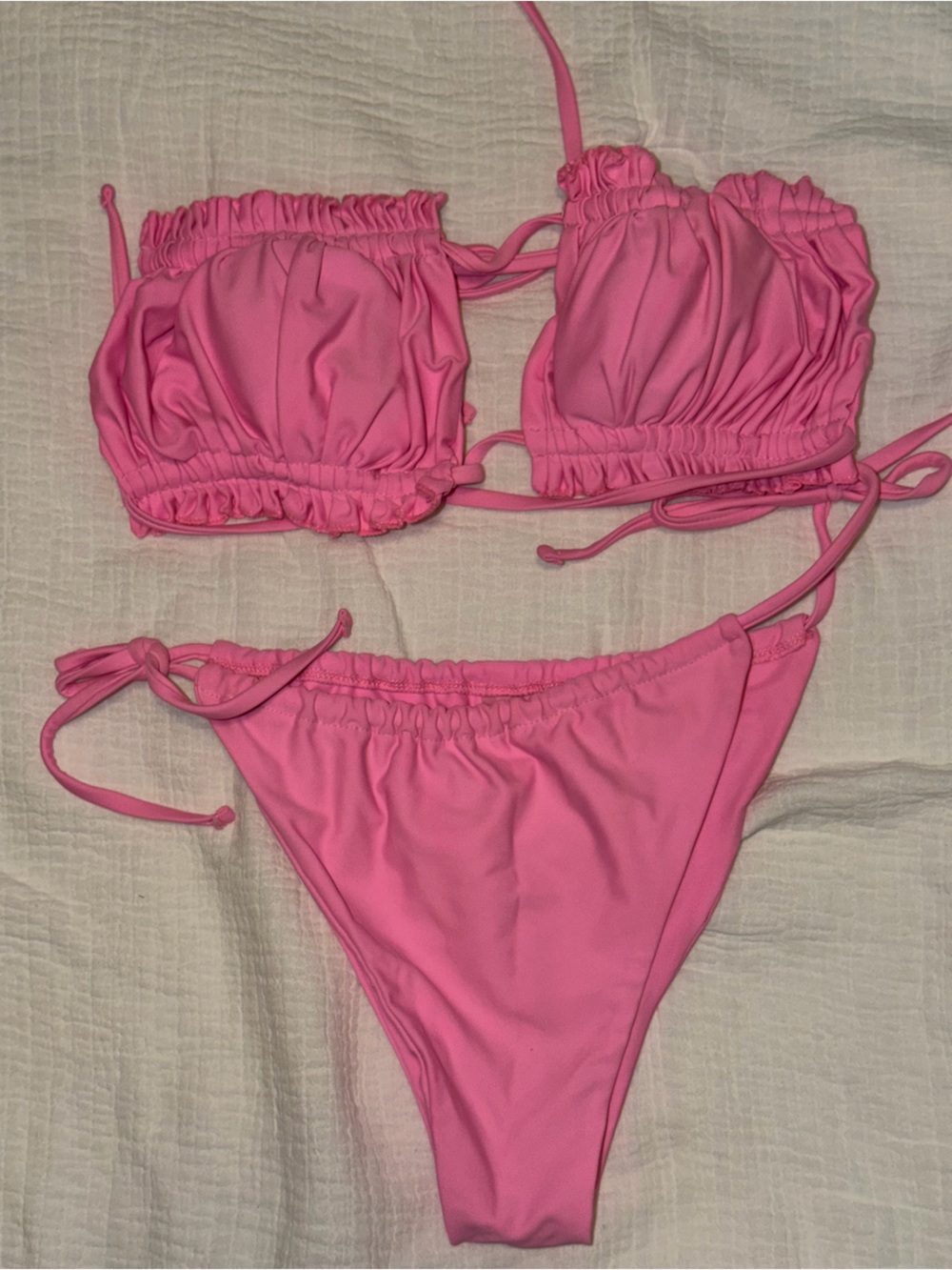 Women Pink Ruffled Bikini Swimsuit